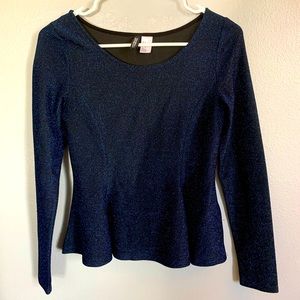 H&M long sleeved slim-waist, navy blue, sparkly top.